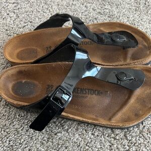 Birkenstock Betula black patent Gizeh thong sandals Womens Size 39